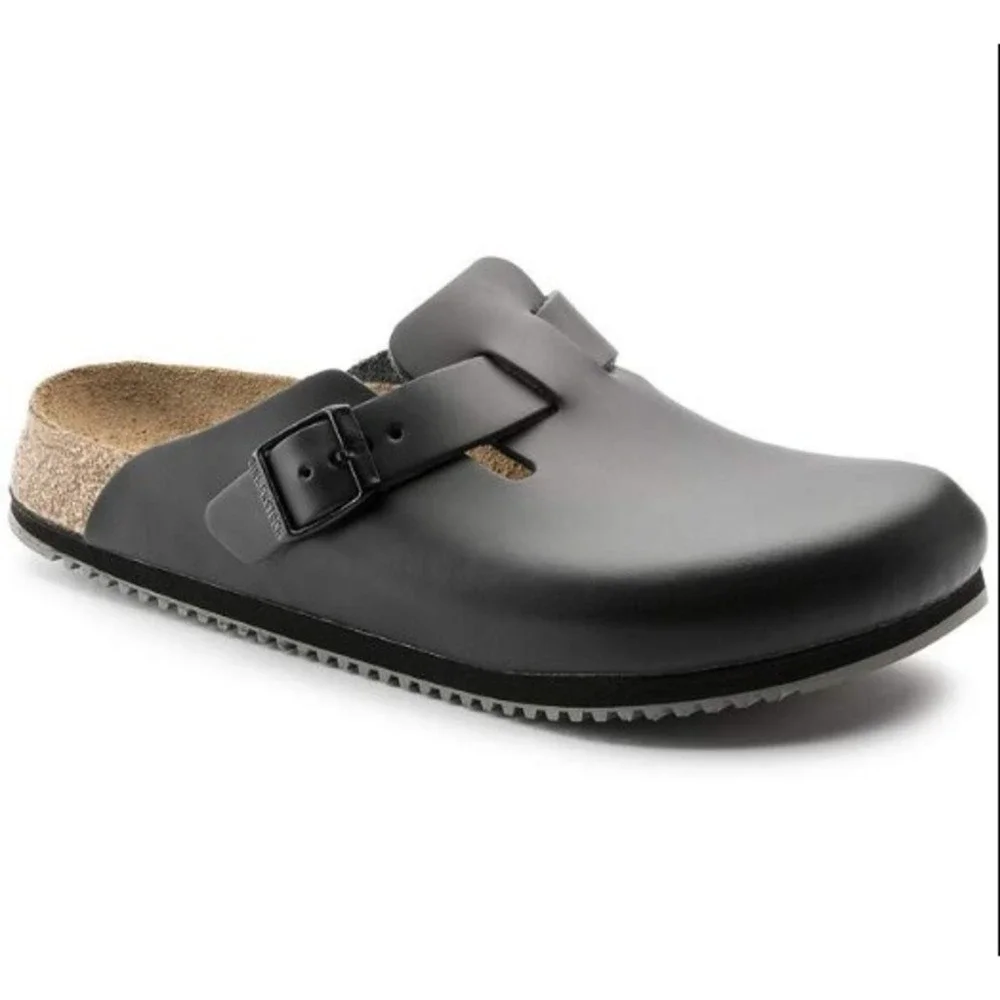 Birkenstock Boston Super Grip Mens Size 12 Black Leather Slip Resistant Clogs